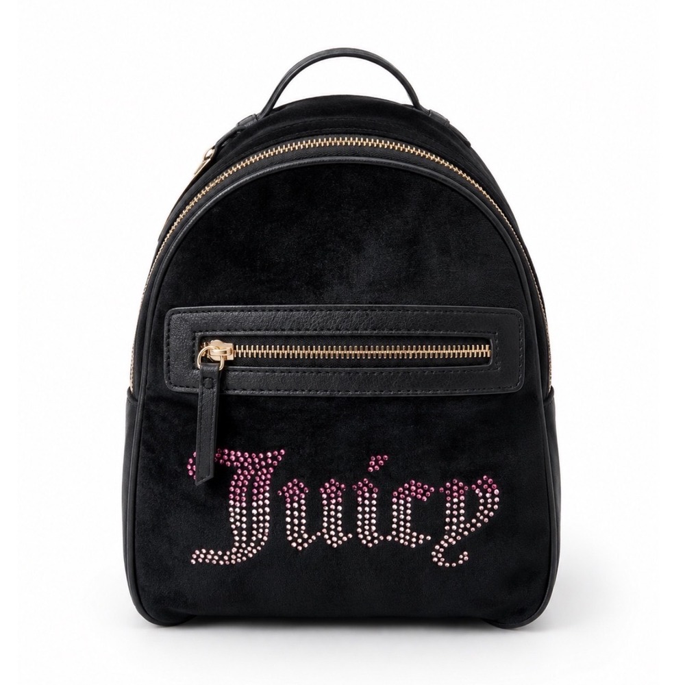 NEW Juicy Couture Big Spender Black Velour Rhinestone Mini Backpack Liquorice